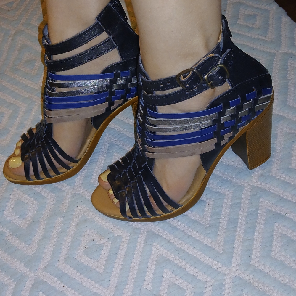 Chic Black and Blue Strappy Heels